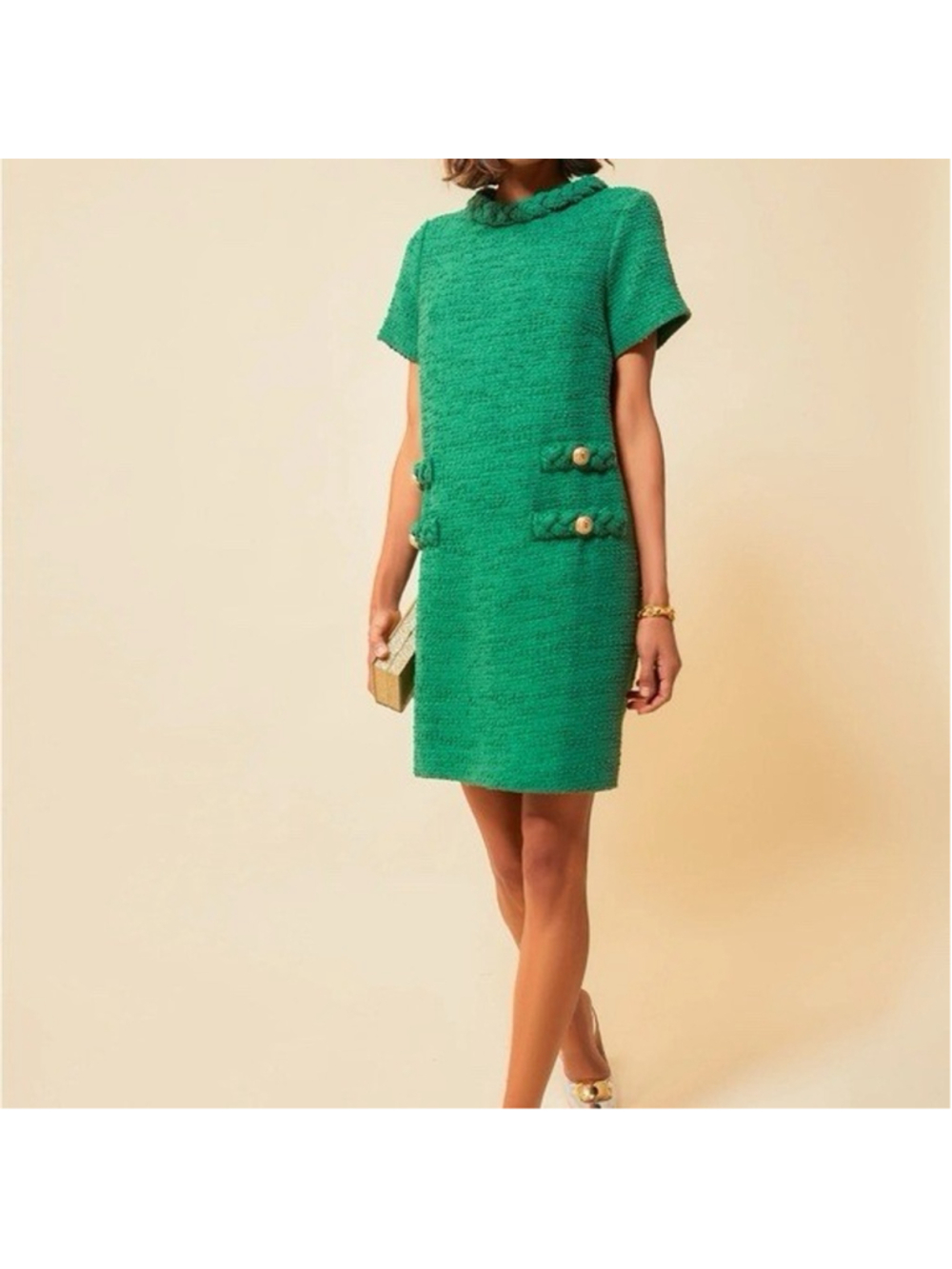 Tuckernuck Emerald Green Tweed Braided Jackie Mini Dress Large Business Career